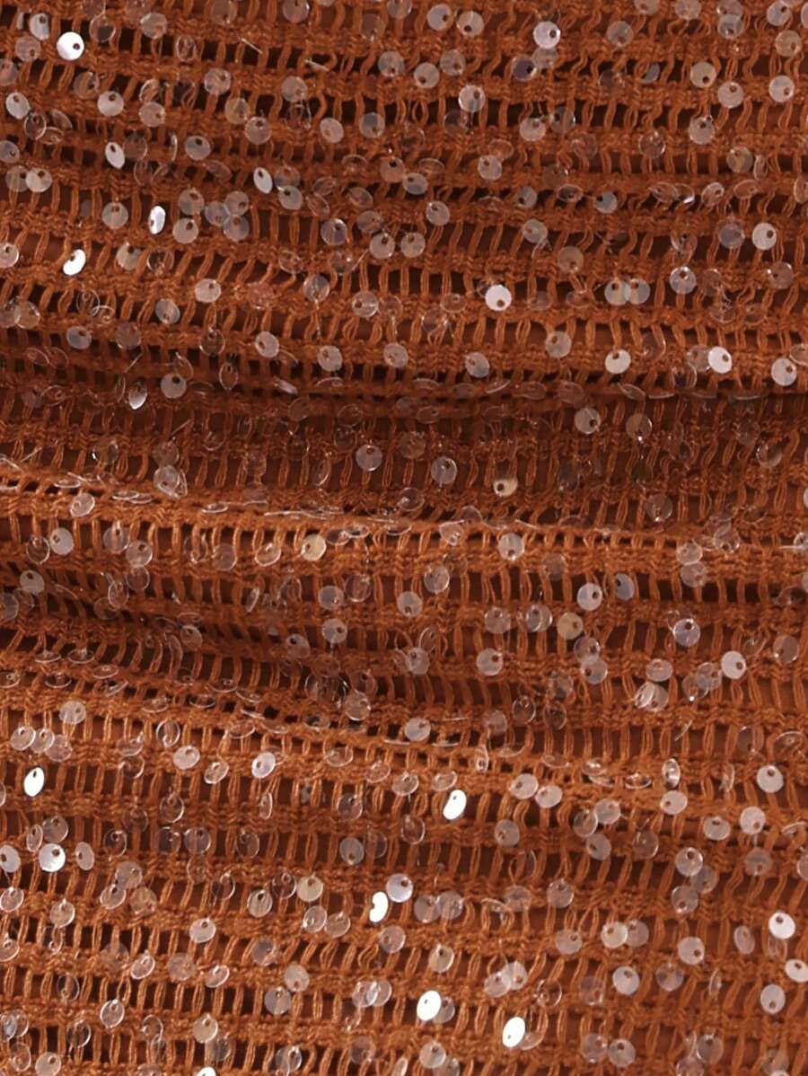 Musera Resort Halter Yaka  Boncuk Detaylı Payetli Örgü Üçgen Bikini