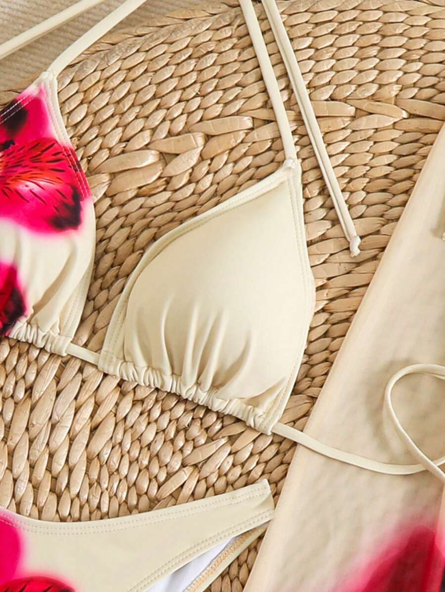 Çiçek Desenli Boho Tarzı Halter Bikini Seti