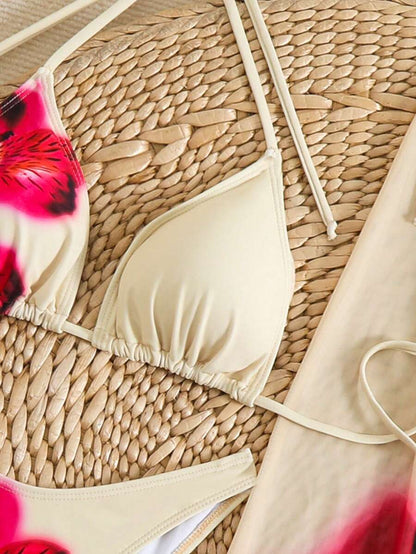 Çiçek Desenli Boho Tarzı Halter Bikini Seti