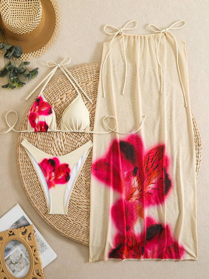 Çiçek Desenli Boho Tarzı Halter Bikini Seti