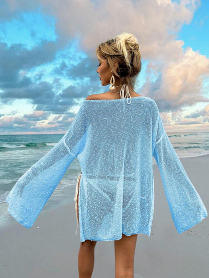 Transparan Zarif Uzun Kollu Beachwear Plaj Elbisesi