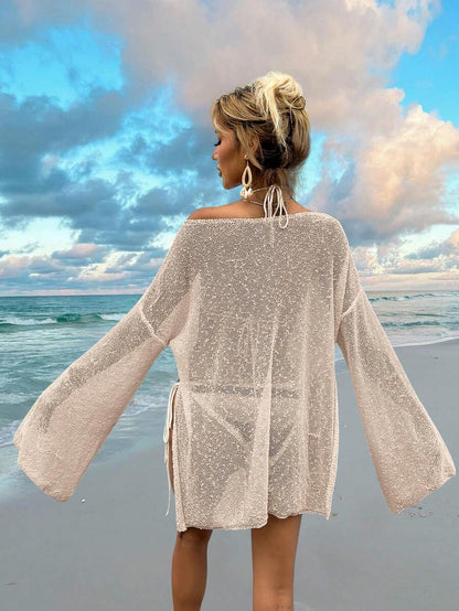 Transparan Zarif Uzun Kollu Beachwear Plaj Elbisesi