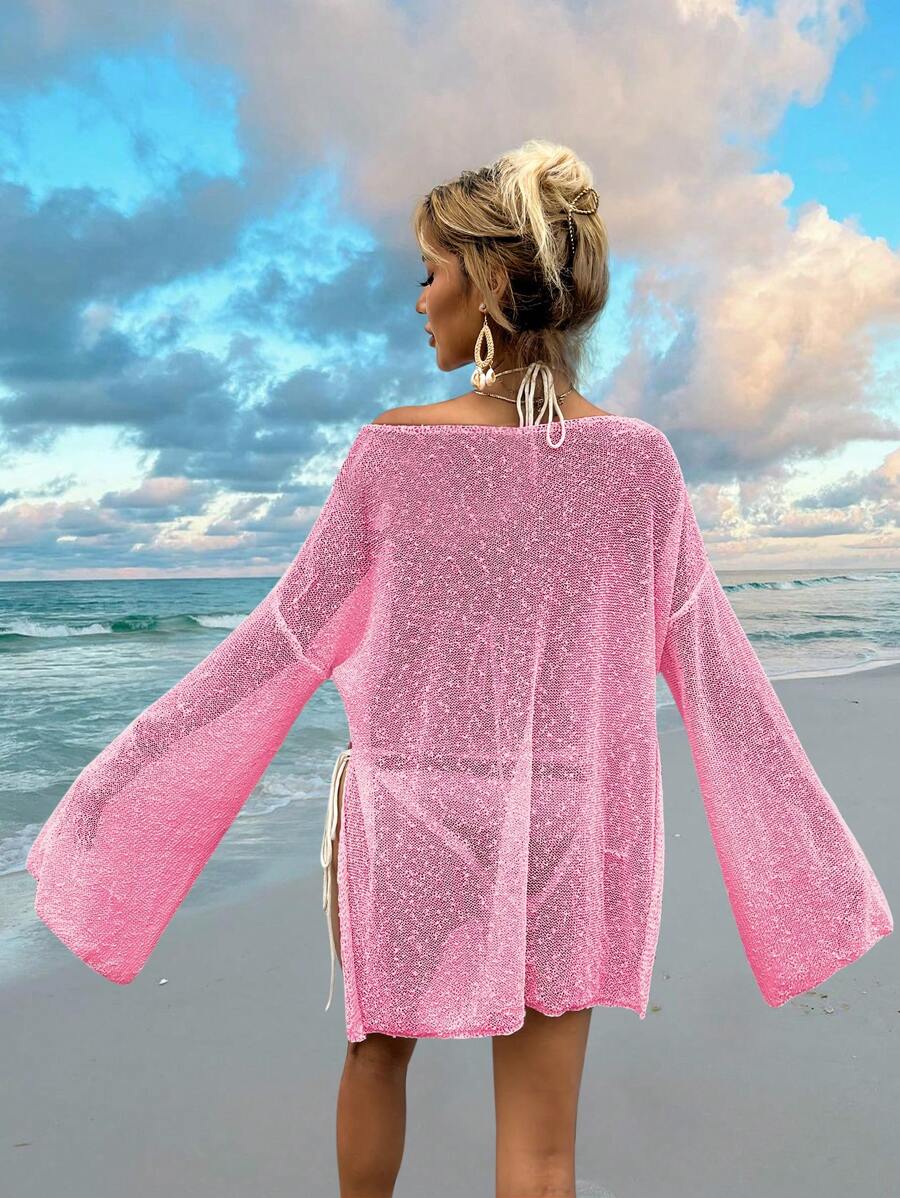 Transparan Zarif Uzun Kollu Beachwear Plaj Elbisesi