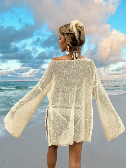 Transparan Zarif Uzun Kollu Beachwear Plaj Elbisesi