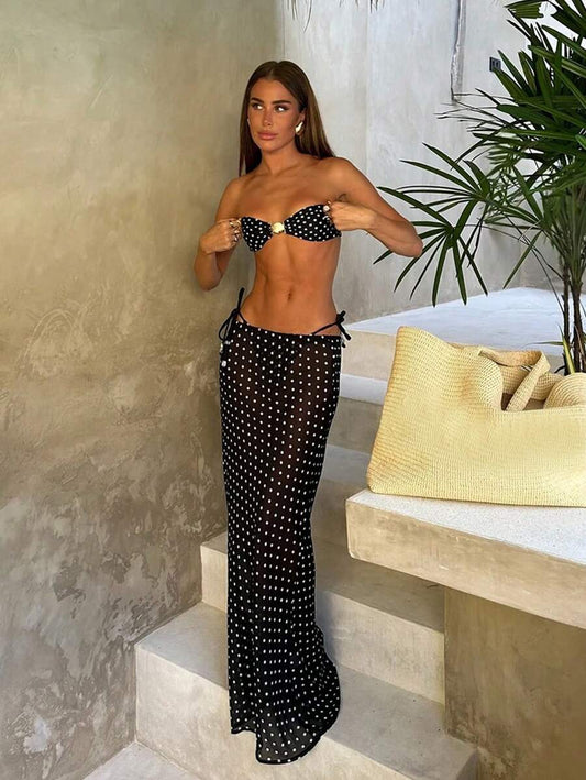Polka Dot Sheer Maxi Pareo – Yırtmaçlı Plaj Cover-Up Etek