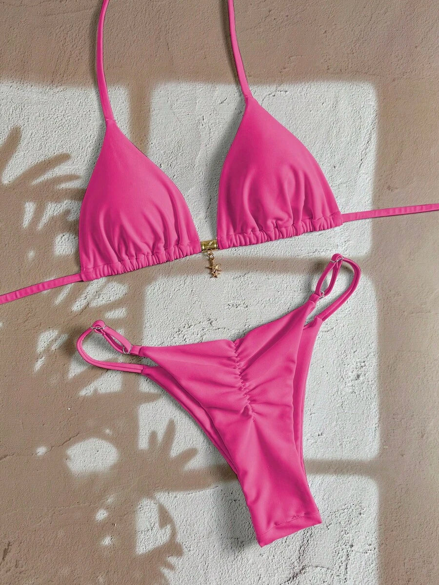 Swim Vcay  Askılı Bikini Seti Seksi Tanga Mayo