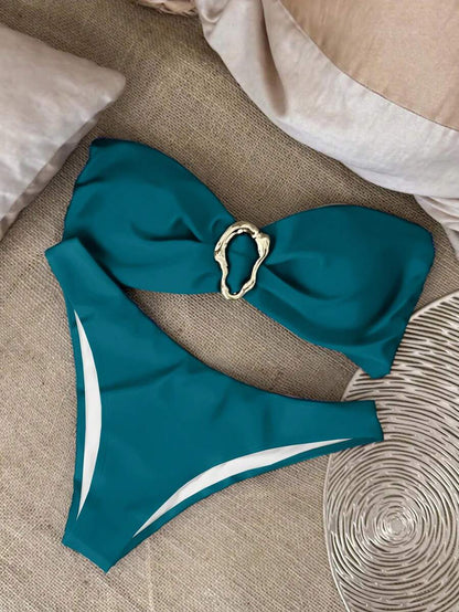 Polovedo Seksi Düz Renk Bandeau Bikini Seti
