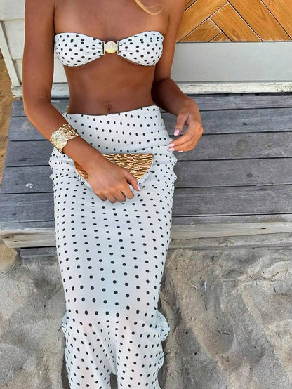 Polka Dot Sheer Maxi Pareo – Yırtmaçlı Plaj Cover-Up Etek