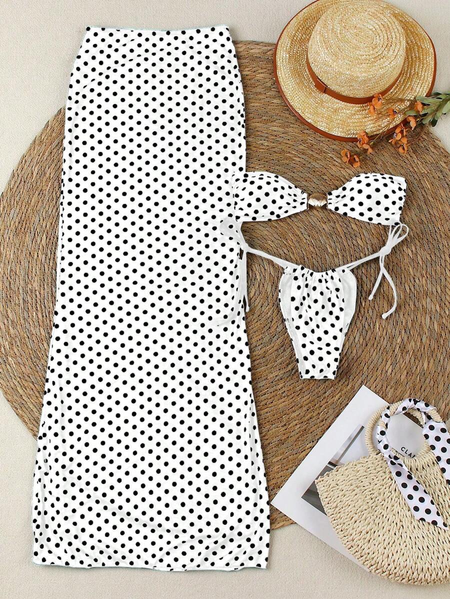 Polka Dot Sheer Maxi Pareo – Yırtmaçlı Plaj Cover-Up Etek