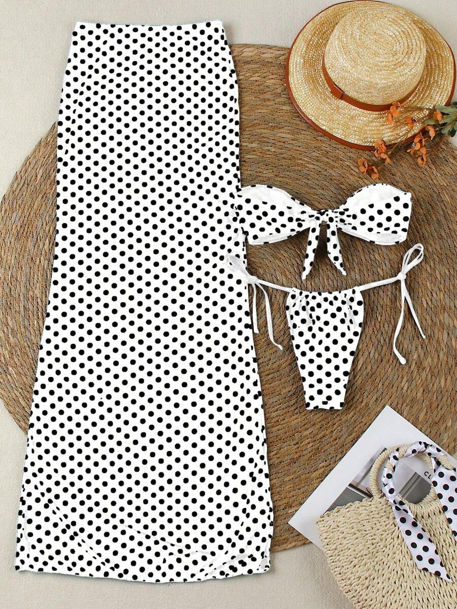 Polka Dot Sheer Maxi Pareo – Yırtmaçlı Plaj Cover-Up Etek
