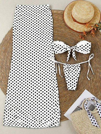 Polka Dot Sheer Maxi Pareo – Yırtmaçlı Plaj Cover-Up Etek