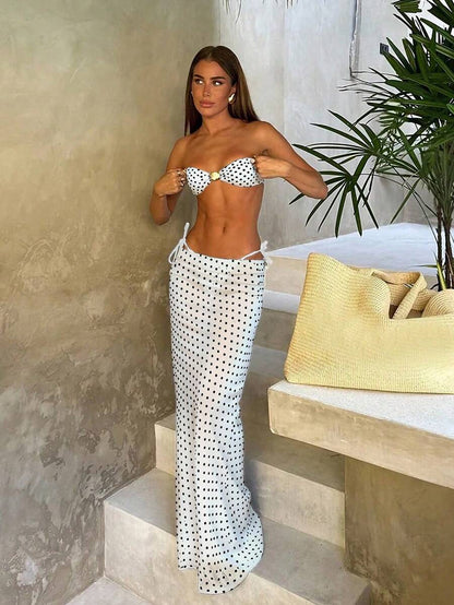 Polka Dot Sheer Maxi Pareo – Yırtmaçlı Plaj Cover-Up Etek