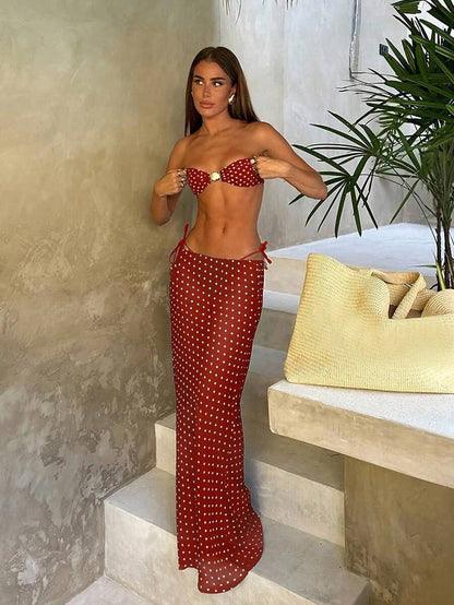 Polka Dot Sheer Maxi Pareo – Yırtmaçlı Plaj Cover-Up Etek