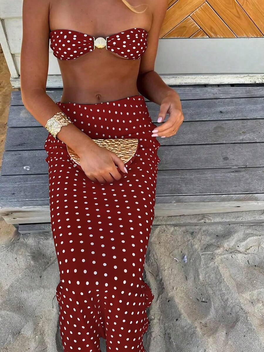 Polka Dot Sheer Maxi Pareo – Yırtmaçlı Plaj Cover-Up Etek