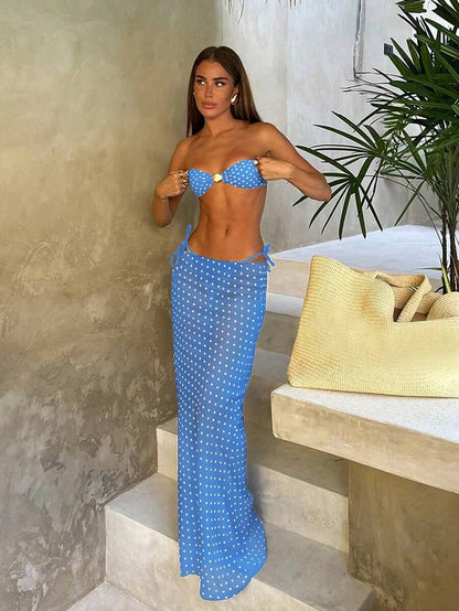 Polka Dot Sheer Maxi Pareo – Yırtmaçlı Plaj Cover-Up Etek