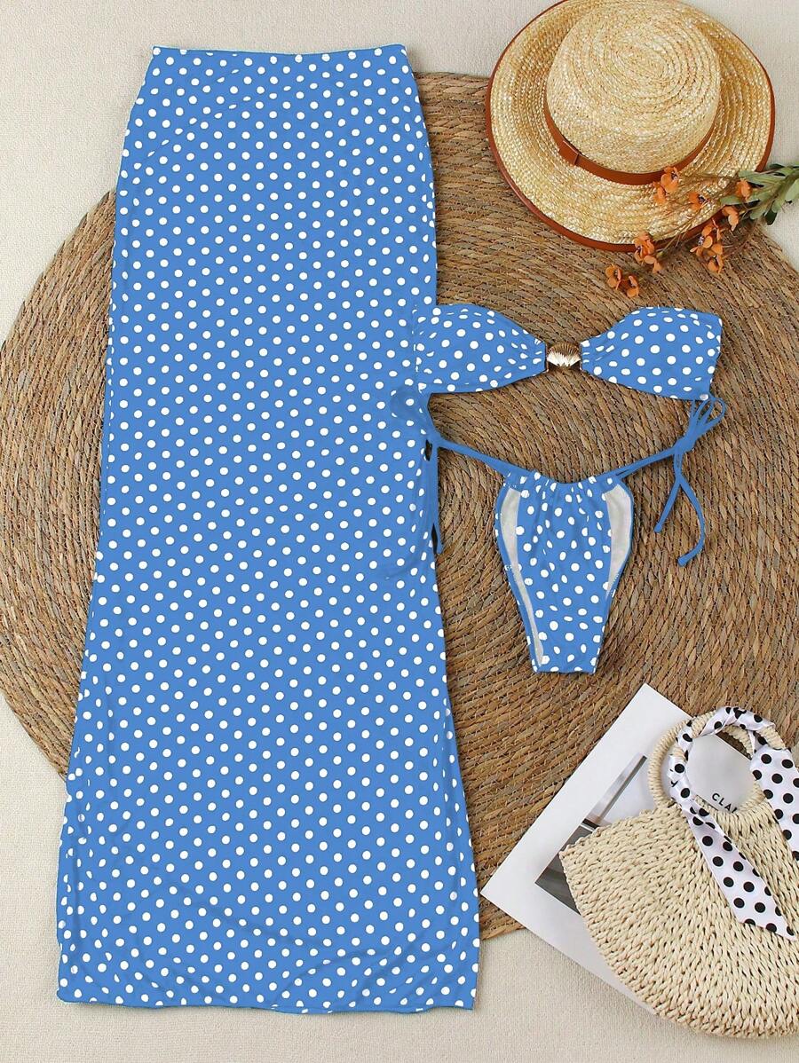 Polka Dot Sheer Maxi Pareo – Yırtmaçlı Plaj Cover-Up Etek