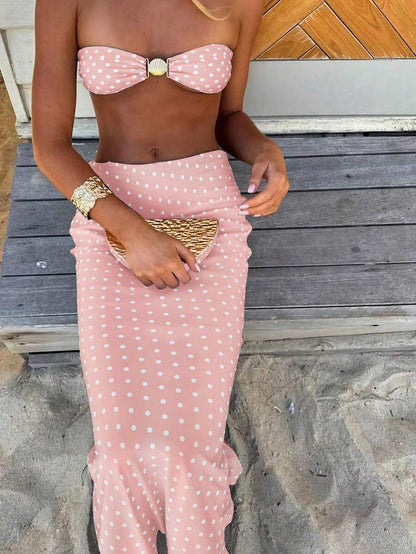 Polka Dot Sheer Maxi Pareo – Yırtmaçlı Plaj Cover-Up Etek