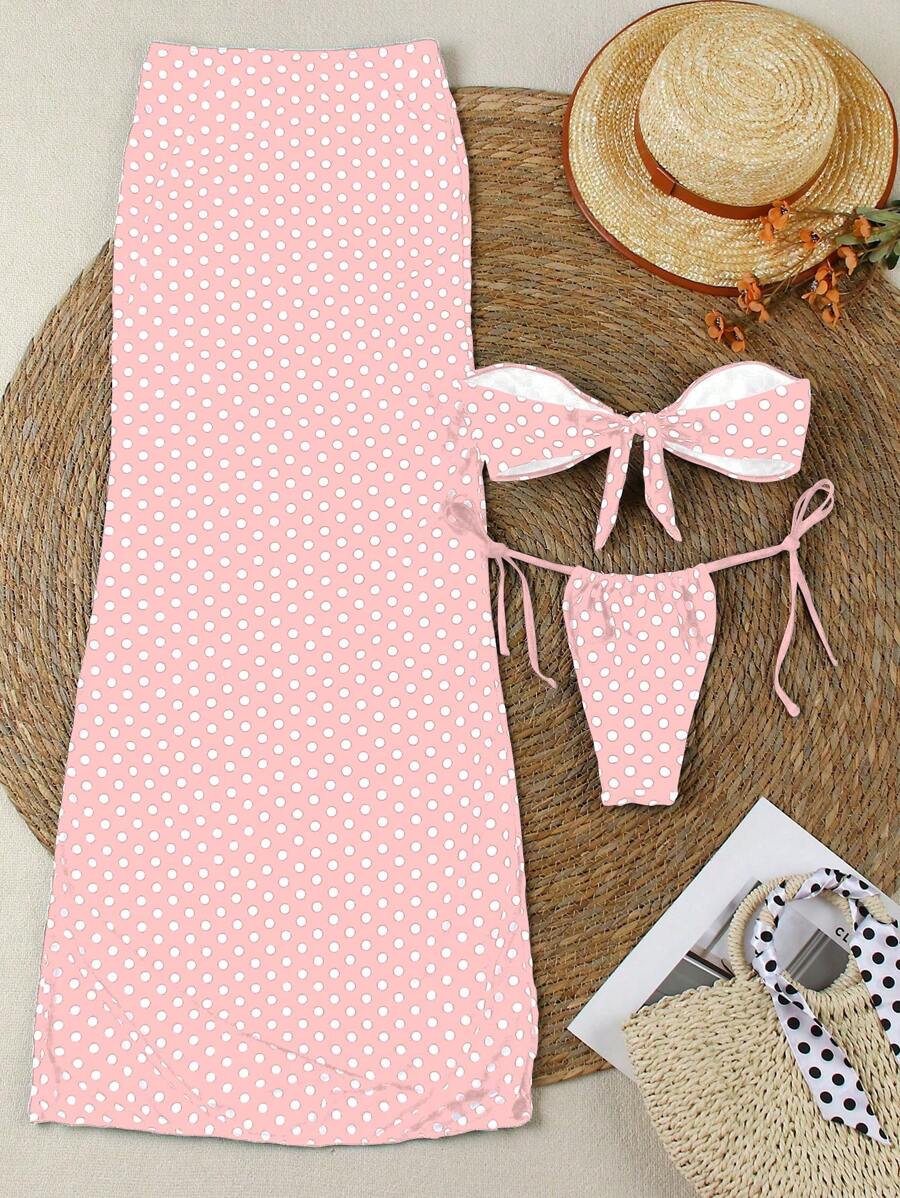 Polka Dot Sheer Maxi Pareo – Yırtmaçlı Plaj Cover-Up Etek