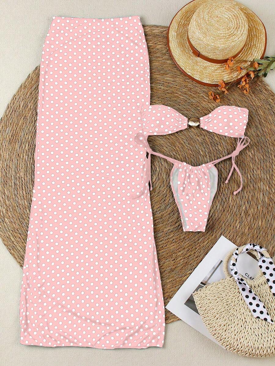 Polka Dot Sheer Maxi Pareo – Yırtmaçlı Plaj Cover-Up Etek