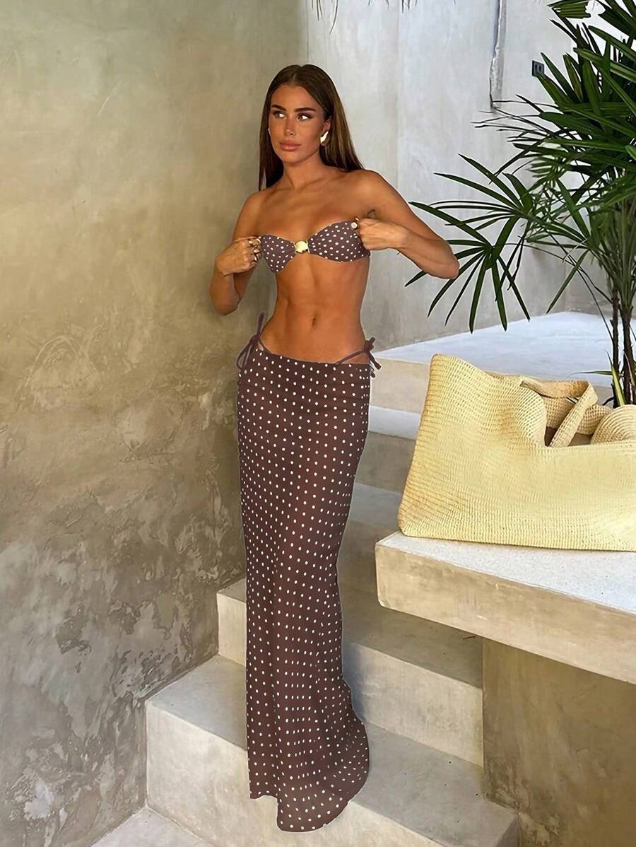 Polka Dot Sheer Maxi Pareo – Yırtmaçlı Plaj Cover-Up Etek