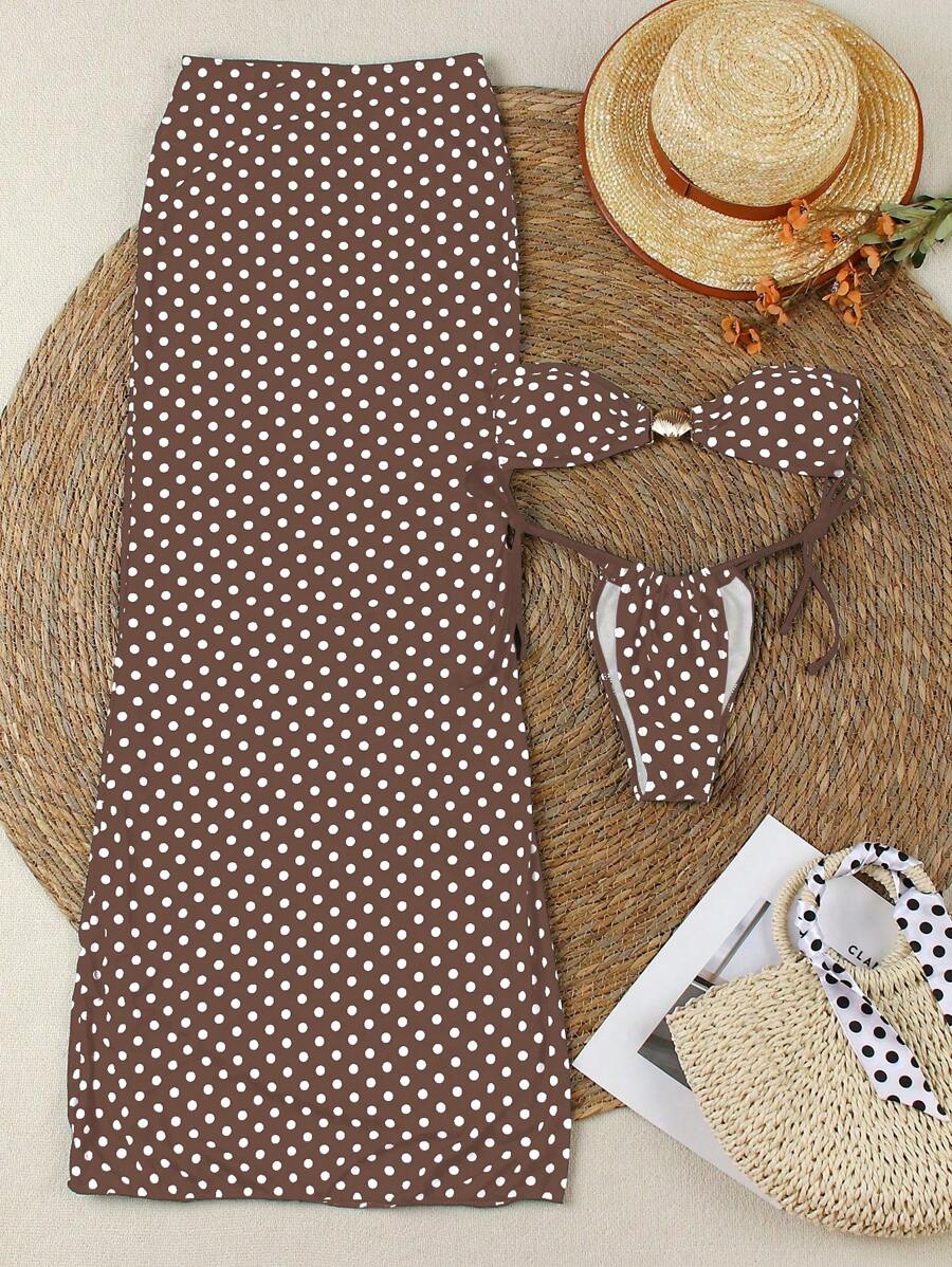 Polka Dot Sheer Maxi Pareo – Yırtmaçlı Plaj Cover-Up Etek