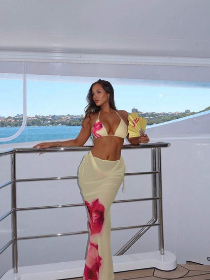 Çiçek Desenli Boho Tarzı Halter Bikini Seti