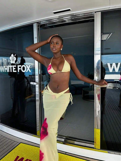 Çiçek Desenli Boho Tarzı Halter Bikini Seti