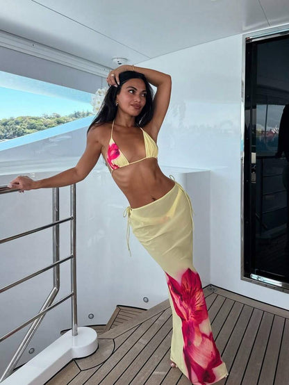 Çiçek Desenli Boho Tarzı Halter Bikini Seti