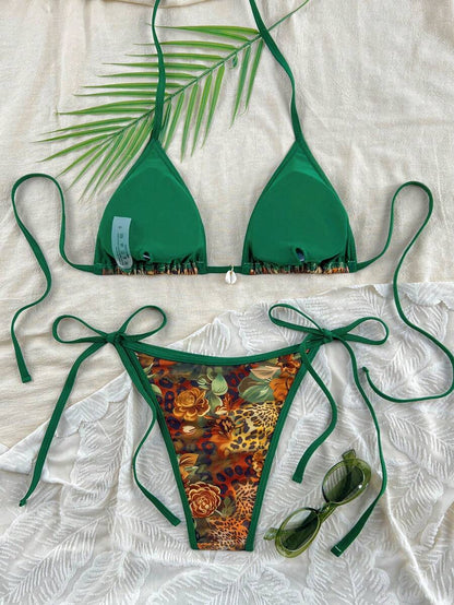 Leopar Desenli Yüksek Kesim Tanga Bikini Takımı