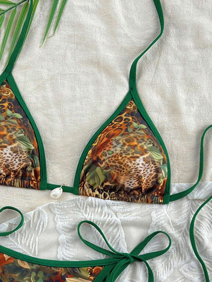 Leopar Desenli Yüksek Kesim Tanga Bikini Takımı