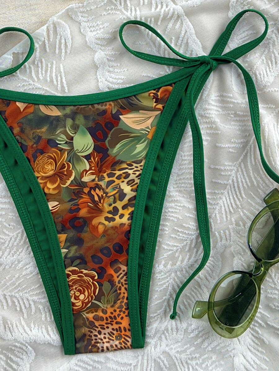 Leopar Desenli Yüksek Kesim Tanga Bikini Takımı