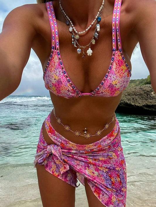 Ditsy Çiçekli Seksi Bağcıklı  Bikini