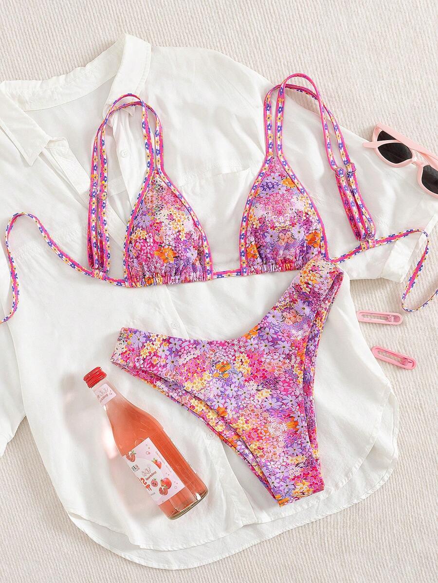 Ditsy Çiçekli Seksi Bağcıklı  Bikini