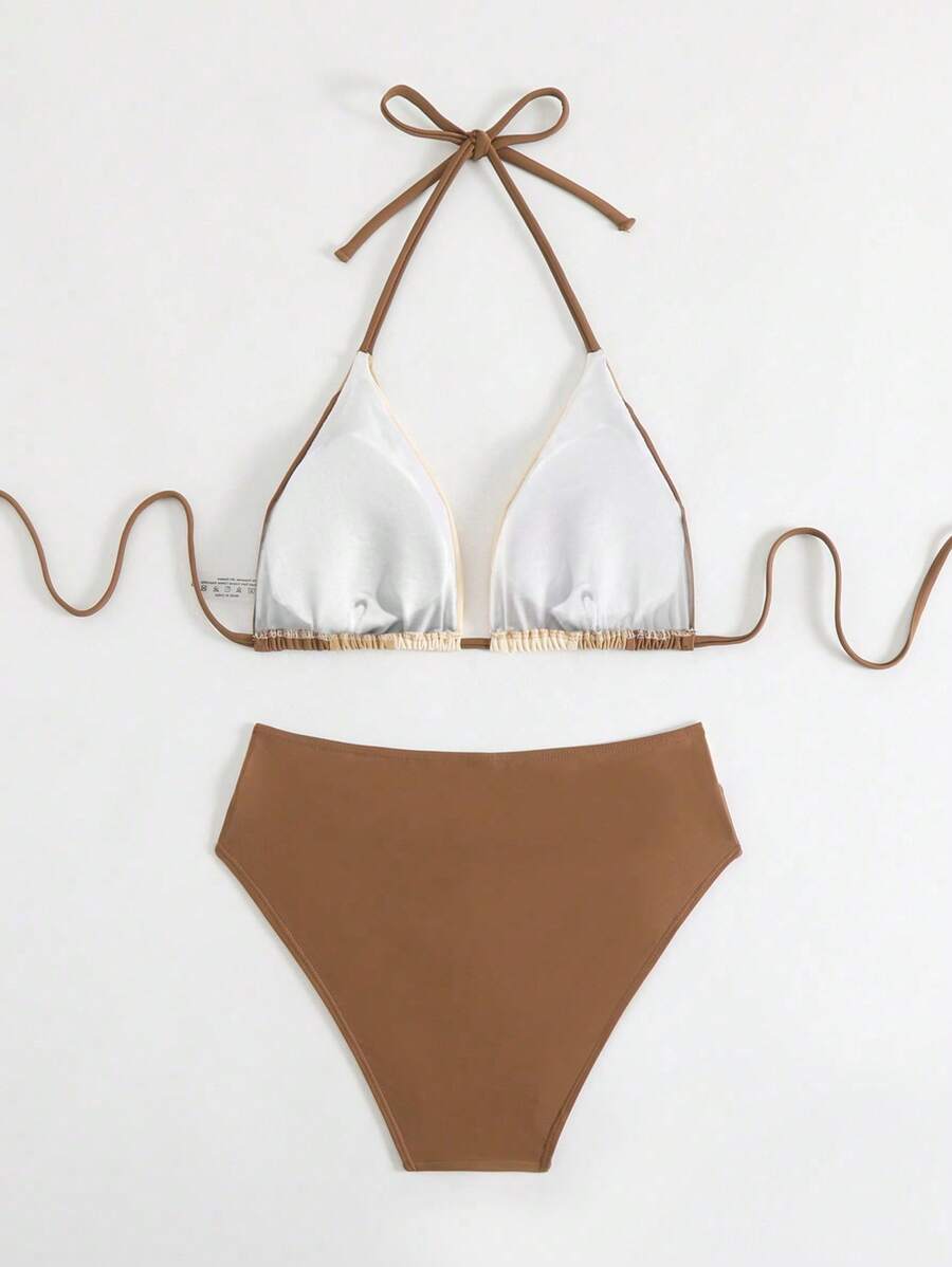 Swim Chiccia Kadın Yaz Yeni Çok Renkli Patchwork Halter Bağcıklı Bikini Takımı