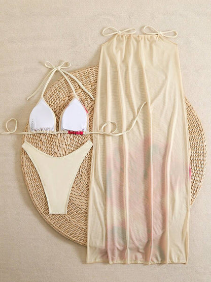 Çiçek Desenli Boho Tarzı Halter Bikini Seti