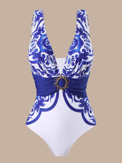 Swim Oasis Takım Etek ve File Pantolonlu Baskılı Mayo