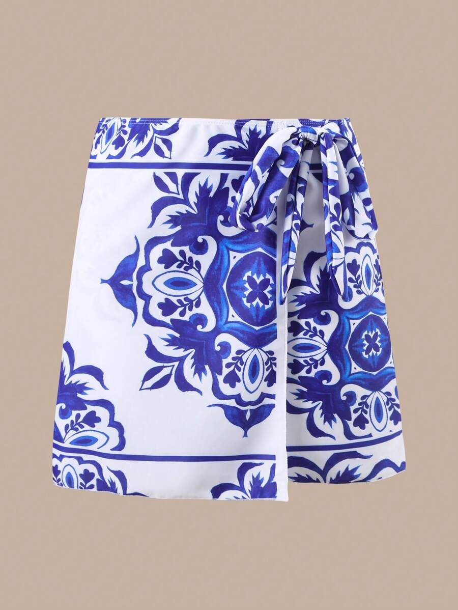 Swim Oasis Takım Etek ve File Pantolonlu Baskılı Mayo