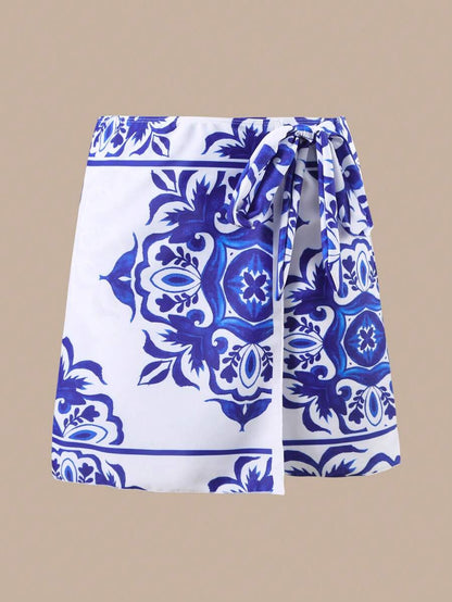 Swim Oasis Takım Etek ve File Pantolonlu Baskılı Mayo