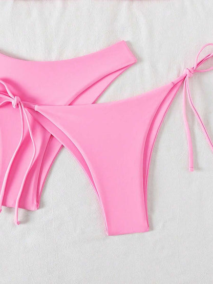 Plaj Düz Renk Halter Bağcıklı Üçgen Bikini Seti