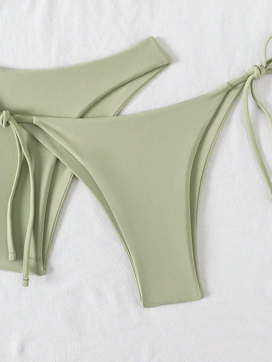 Plaj Düz Renk Halter Bağcıklı Üçgen Bikini Seti