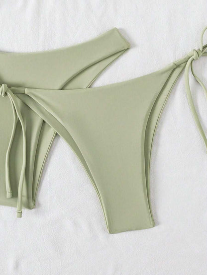 Plaj Düz Renk Halter Bağcıklı Üçgen Bikini Seti