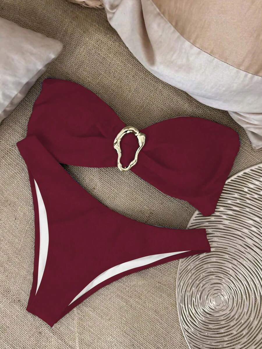 Polovedo Seksi Düz Renk Bandeau Bikini Seti