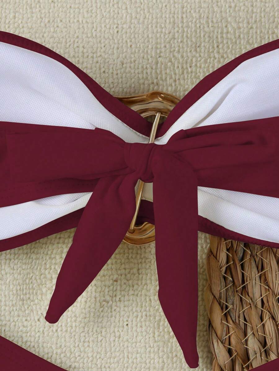 Polovedo Seksi Düz Renk Bandeau Bikini Seti