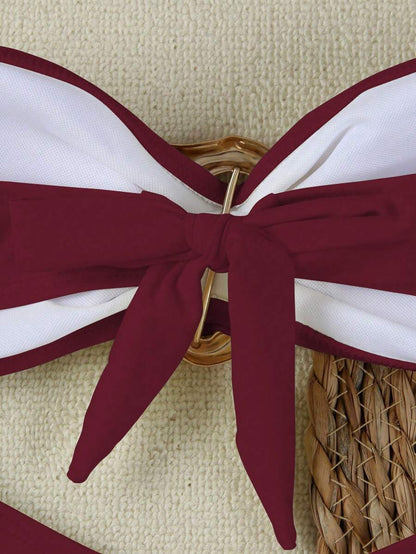 Polovedo Seksi Düz Renk Bandeau Bikini Seti