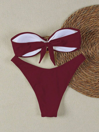 Polovedo Seksi Düz Renk Bandeau Bikini Seti