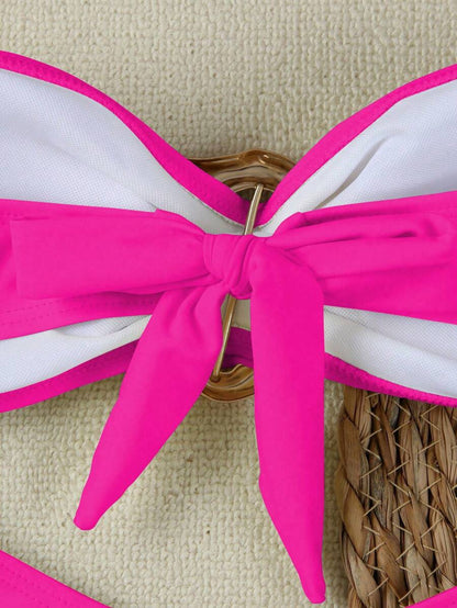 Polovedo Seksi Düz Renk Bandeau Bikini Seti