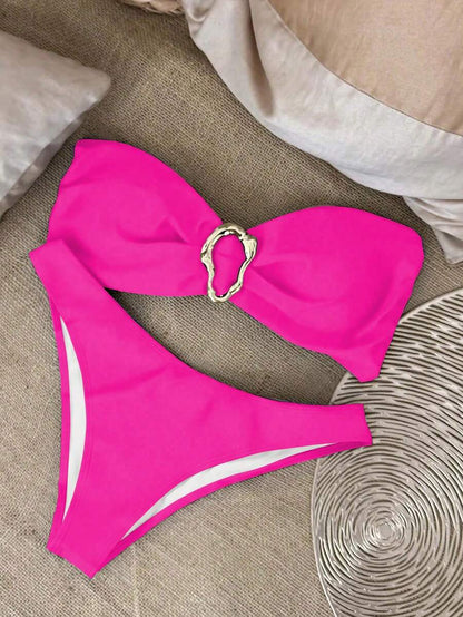 Polovedo Seksi Düz Renk Bandeau Bikini Seti