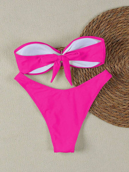 Polovedo Seksi Düz Renk Bandeau Bikini Seti