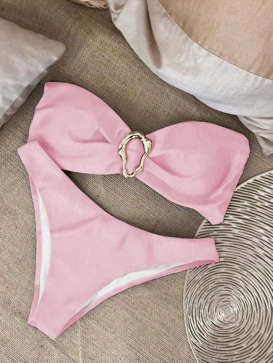 Polovedo Seksi Düz Renk Bandeau Bikini Seti