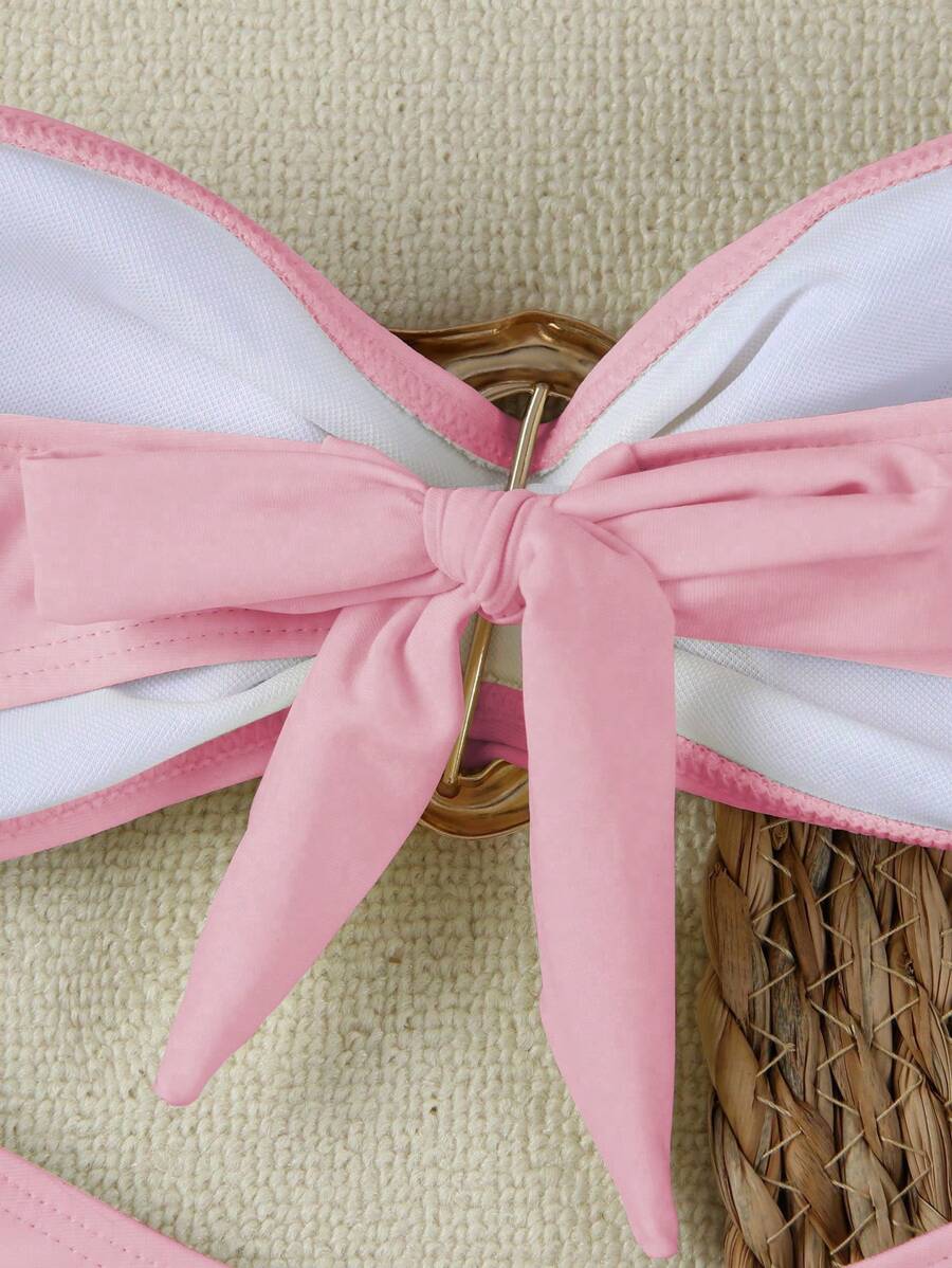 Polovedo Seksi Düz Renk Bandeau Bikini Seti